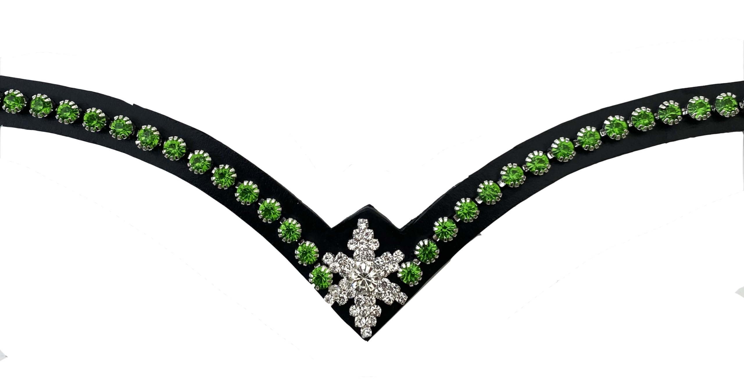 Stirnriemen Pferd Glitzer Geschenkbox X-Full X-Warmblut Grüne Steine Schwarz Leder