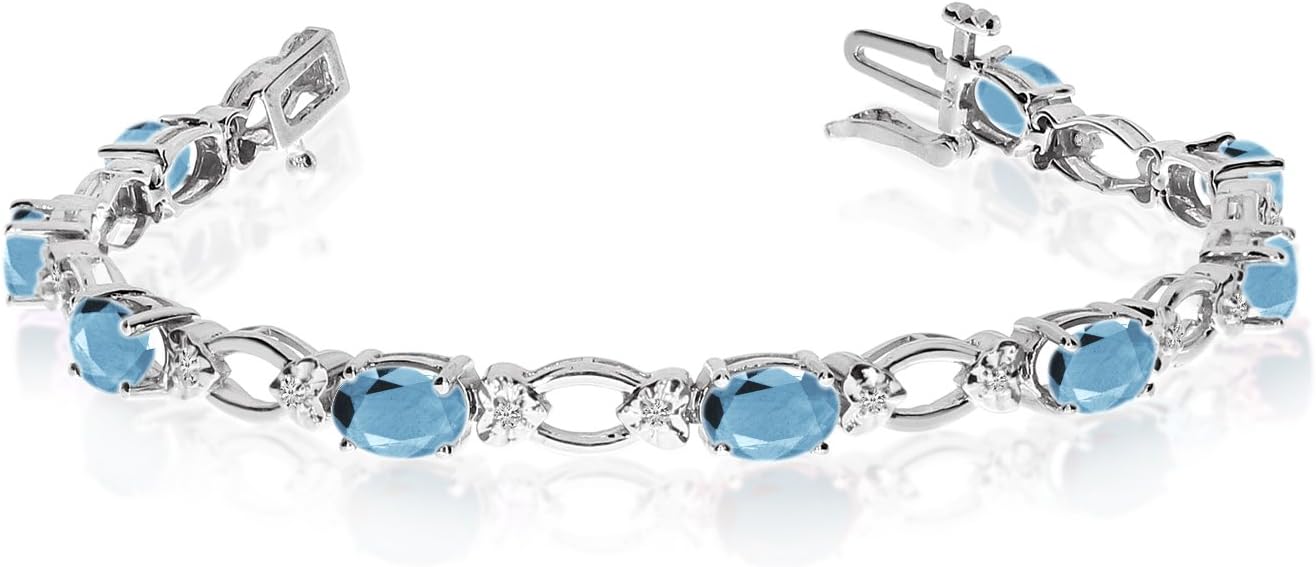 14k White Gold Natural Aquamarine And Diamond Tennis Bracelet
