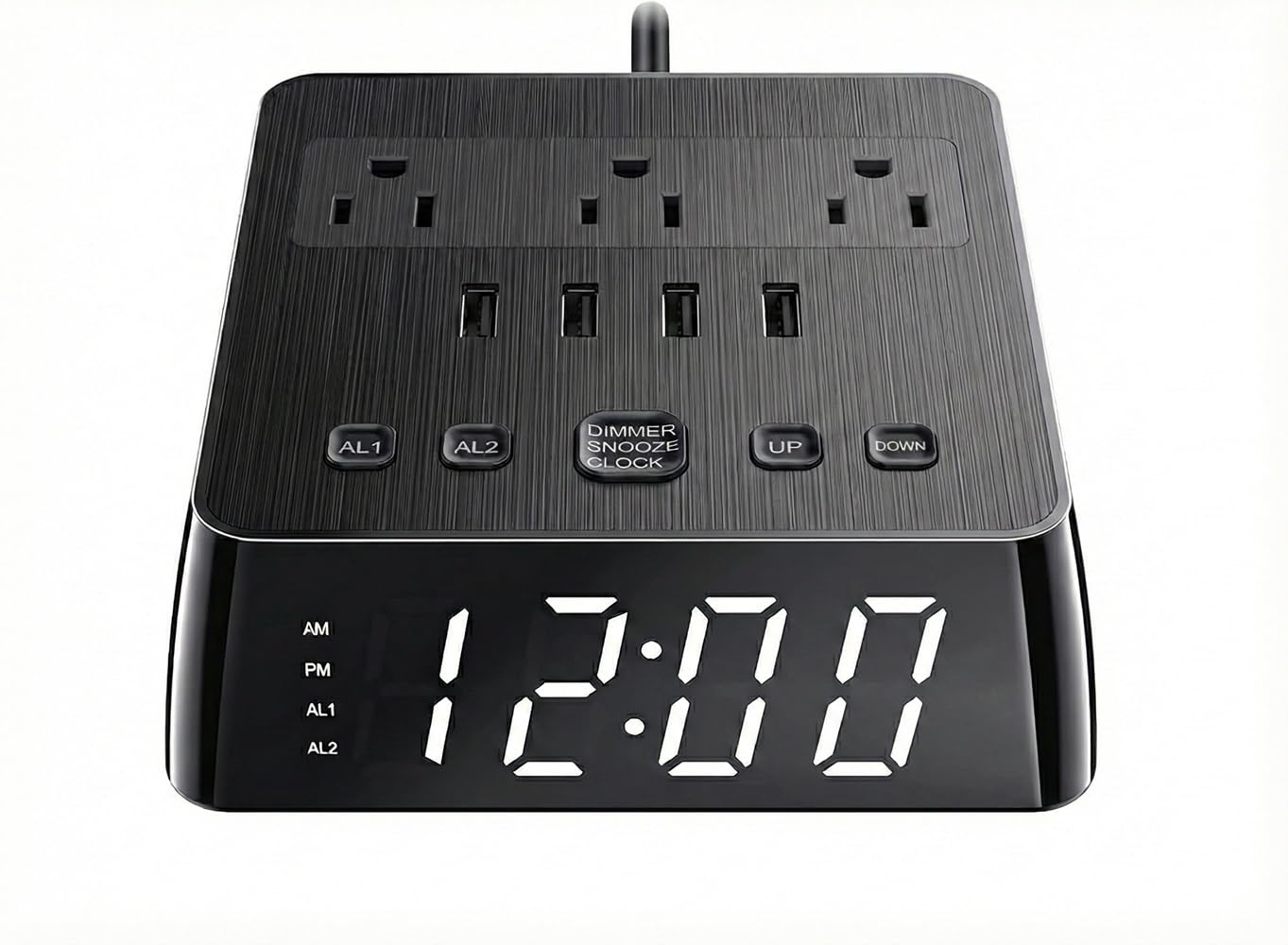 Digital Alarm Clock Charging Station with LED Display 5 3-Inch Screen 4 USB Ports 3 AC Outlets 1700J