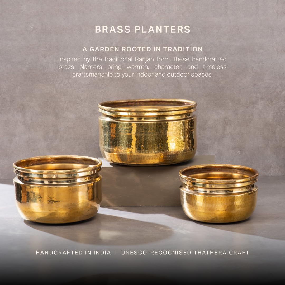 Spicygem 鶴仙園　studs pot ver.HIDE XL brass P-TAL Pure Brass Planter Pot (Medium, Golden Finish) - Handcrafted