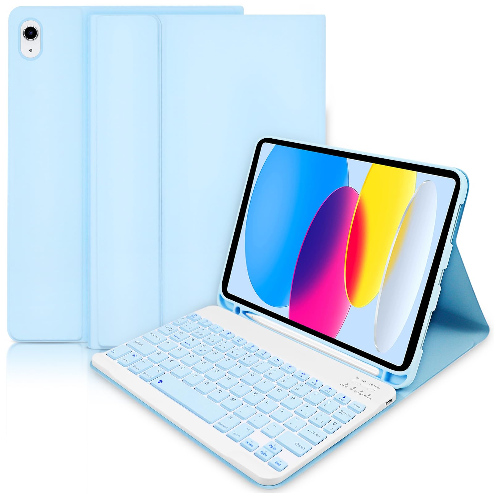 Funda con Teclado para iPad 10ª generación 2022/para (A16) 11ª generación 2025 - Funda con Teclado Folio Desmontable inalámbrica para iPad 11/10- Azul
