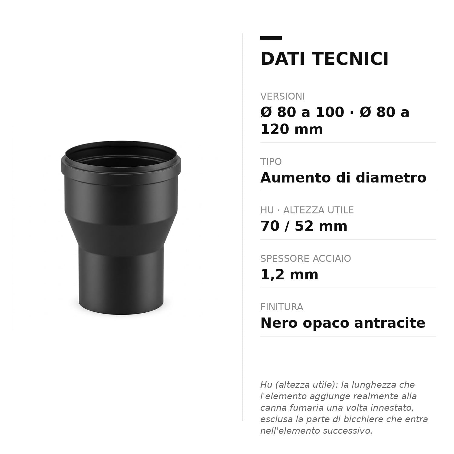 MAKA Aumento Canna Fumaria Pellet Nero da Ø 80 a 120 mm