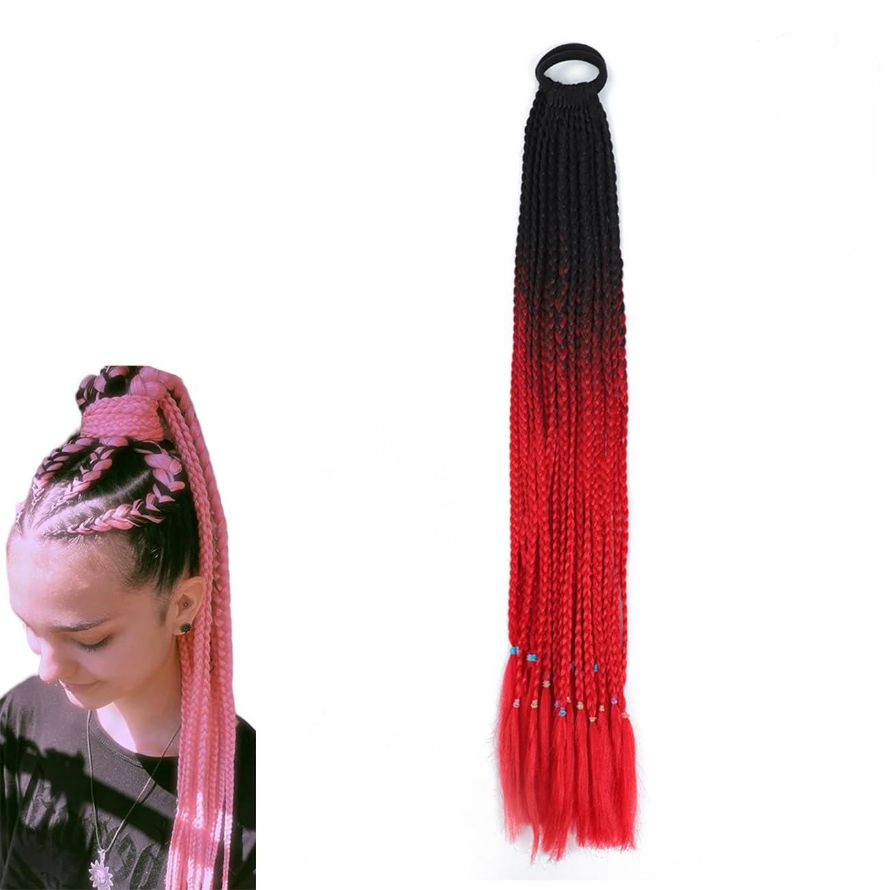 prinfantasy Braided Wigs for Black Women Ombre Red Long Braided Wigs Small Braids Red Wig, BZ159, GBBZ159, 24 inch