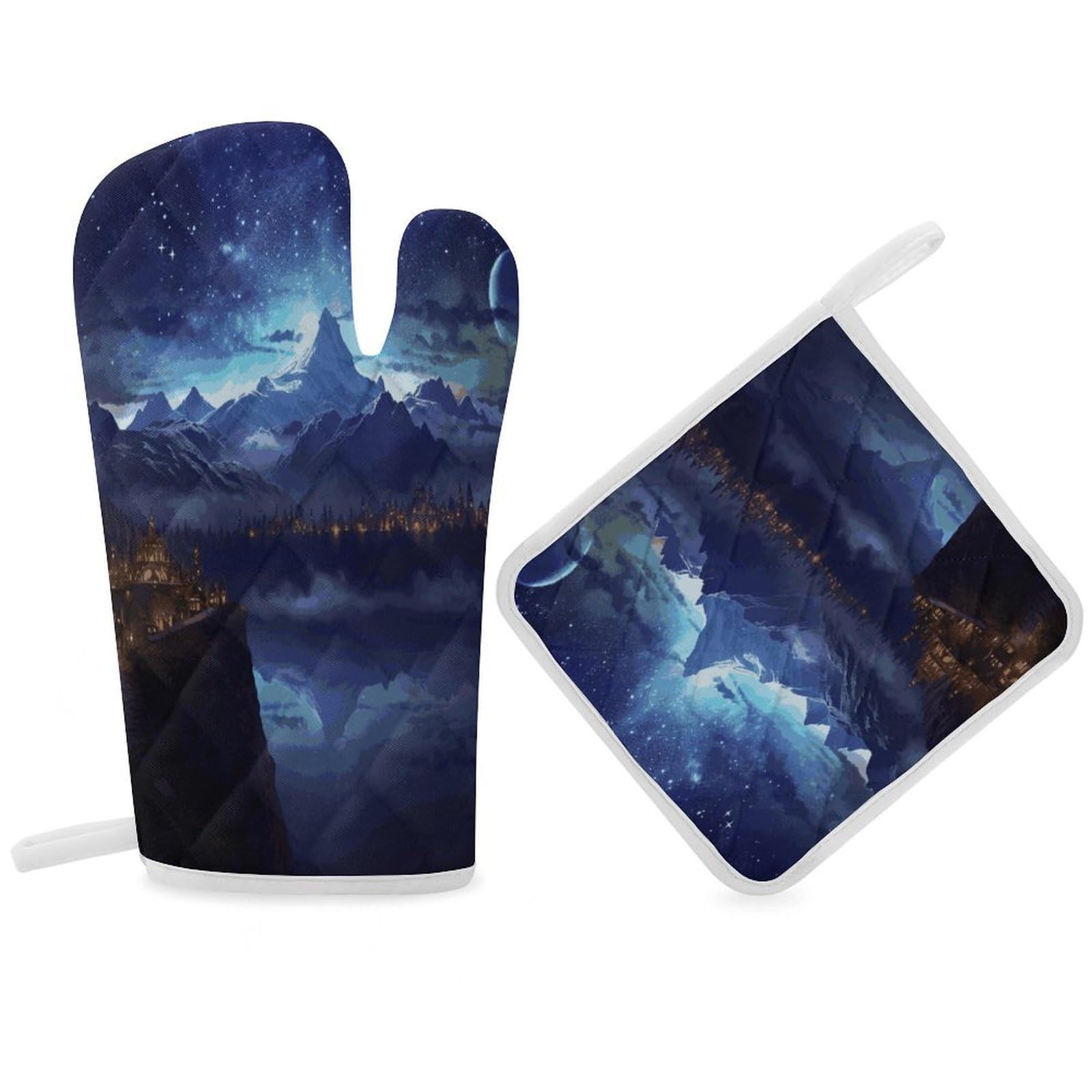 Fodpand Women's Style Fantasy Night Scene Oven Mitts And Pot Holders Sets,Oven Gloves For Kitchen Oven Mitts And Potholders For Baking Cooking Grilling Apartment Essentials