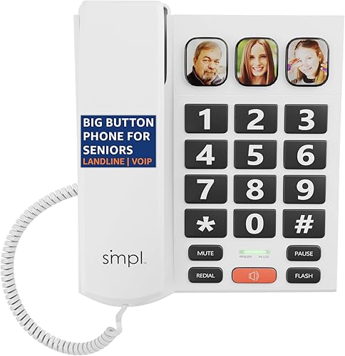 SMPL Teléfono de botón grande para personas mayores, teléfono fijo con cable simple para ancianos, discapacitados, Alzheimer, demencia, problemas de