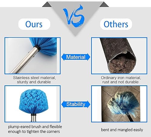 Miniatura 3 de Plumero de telaraña con poste de extensión, plumero de 8 pies de largo para techos altos, paredes, cerdas rígidas medias con poste de acero