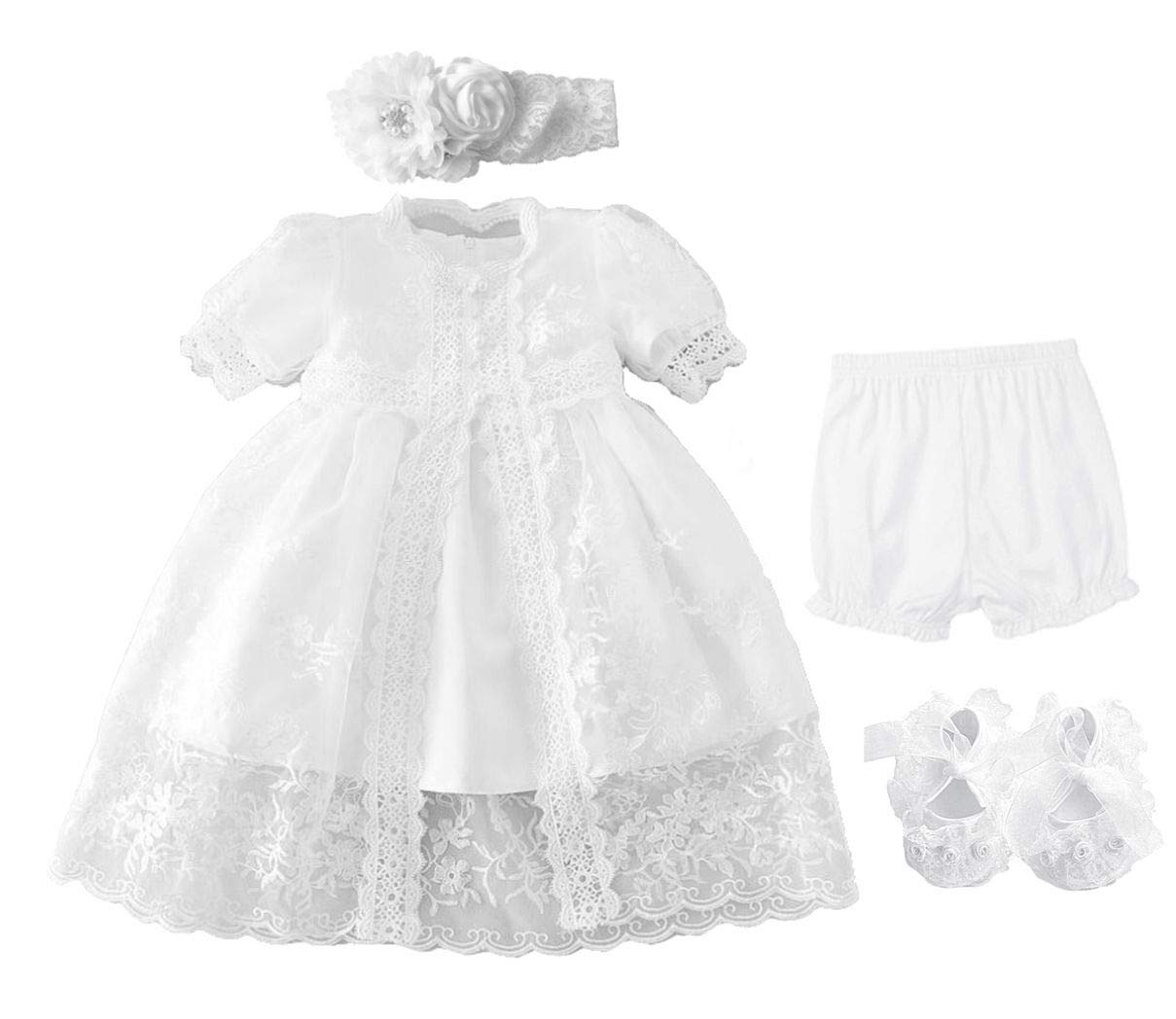 Bow DreamChristening Gown Baby Girl Lace Toddler Pure White Special Occasion Dresses