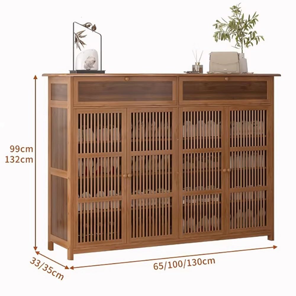Apatero de Bambú de 8 Niveles, Zapatero para Recibidor, Mueble Zapatero con 4 Puerta, Armario Zapatero Independiente con Estante Regulable, Ideal para Entrada Pasillo y Salón