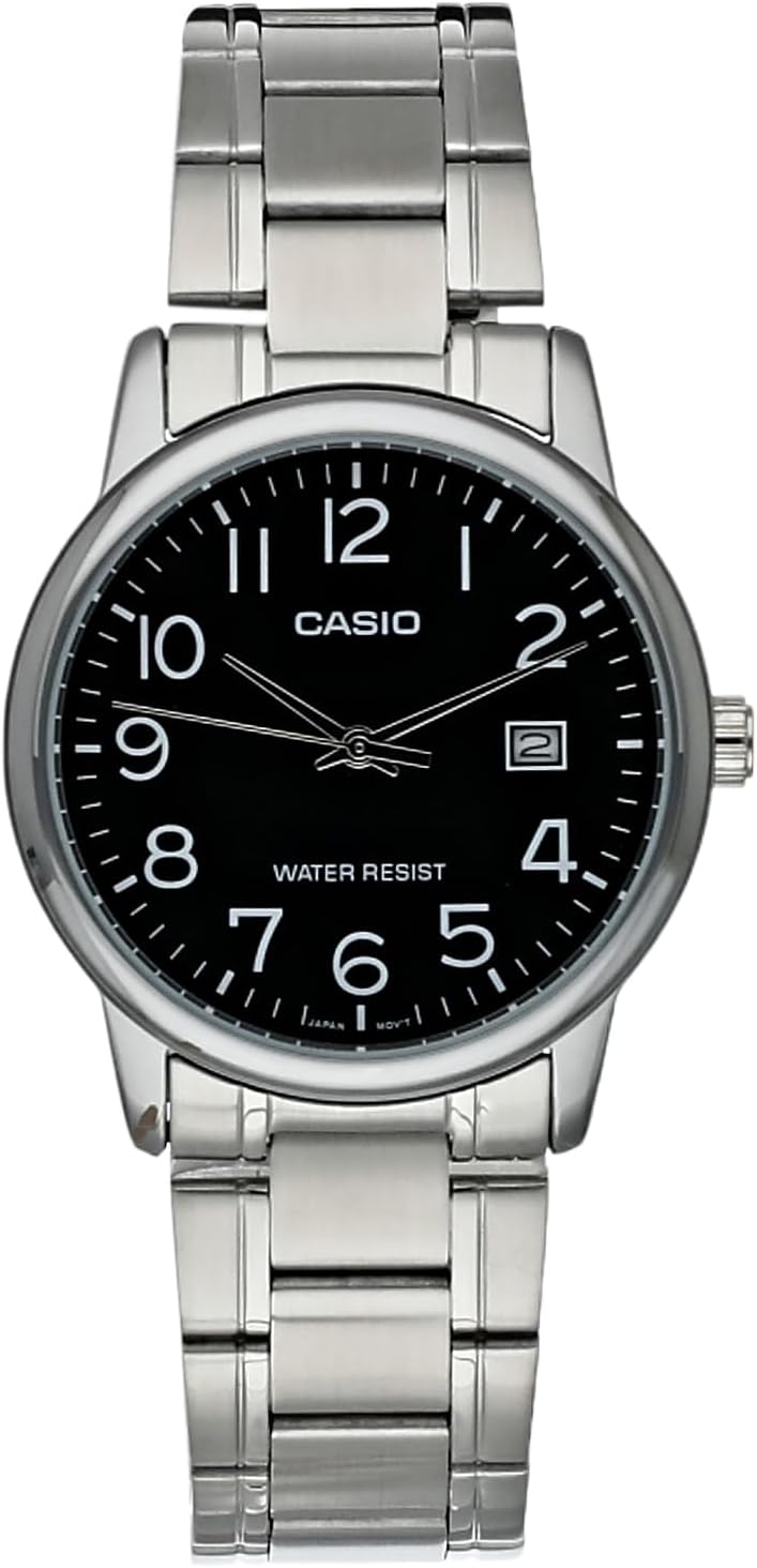 Casio #MTP-V002D-1B Men's Standard Analog Stainless Steel Date Black Dial Watch