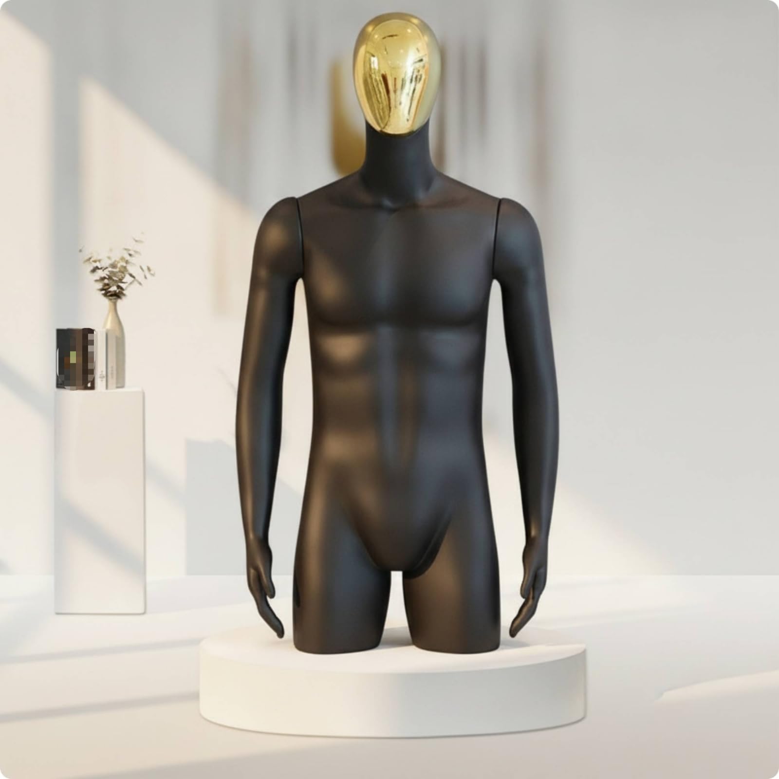 Schaufensterpuppe Herren Mannequin Torso Büste Figur mit Aufrechter Haltung Und Anliegenden Händen für Professionelle Präsentation für Ladenbau , Goldenes Gesicht - Schwarzer Körper