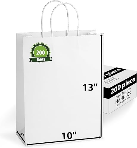 Miniatura 6 de 100 bolsas de regalo de papel kraft marrón de 10 x 5 x 13 pulgadas con asas Ideal para compras embalaje venta al por menor fiesta manualidades