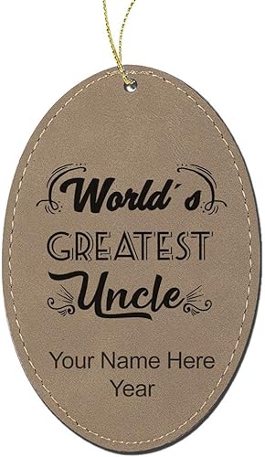 Miniatura 6 de LaserGram Adorno de Navidad personalizado, el tío más grande del mundo, piel sintética, idea de regalo personalizada grabada con láser (forma Negro