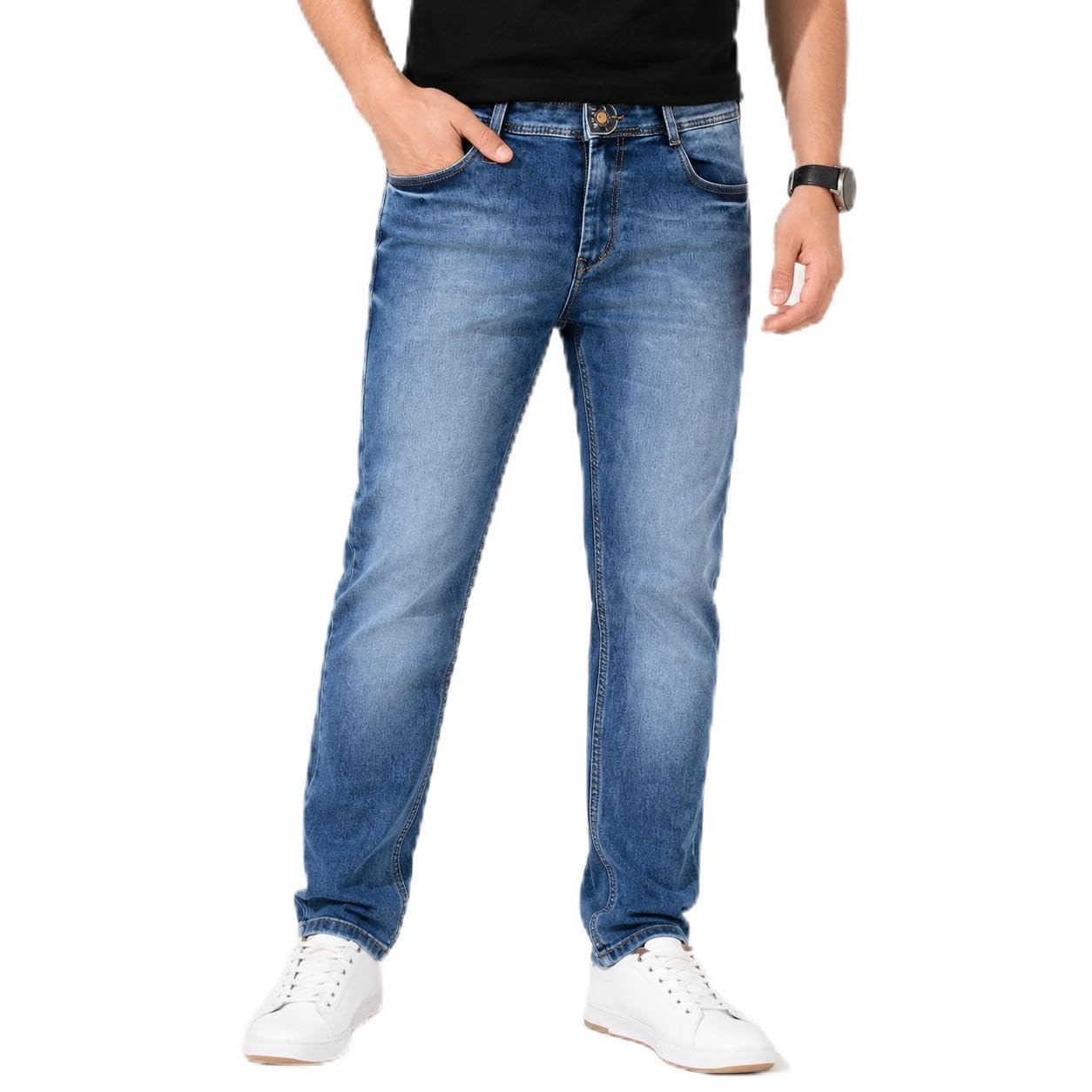 Men's Light Blue Regular Fit Denim Jeans with 5-Pocket Style-picture-12