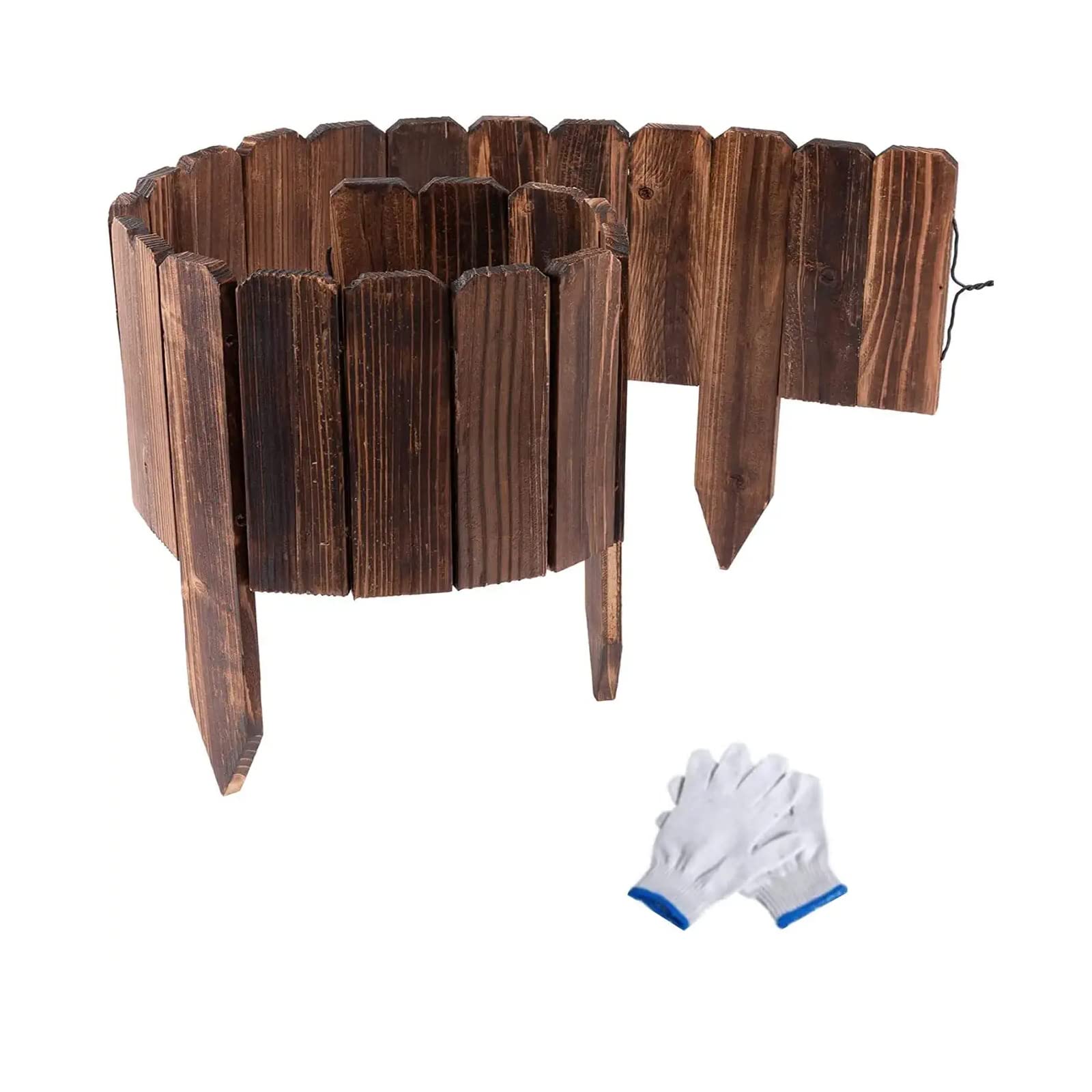 Gtouse Garden Wooden Fence 9.8in × 3.9ft Wood Landscape Edging Border Landscape Border Edging with Gloves for Gardens Lawns Balconies Courtyards Planting Fences