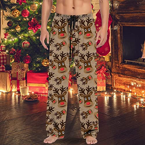 Mens Christmas Pajama Pants Flannel Lounge Trousers Drawstring Sleep Pants Santa PJ Bottoms Holiday Pajamas Pants4