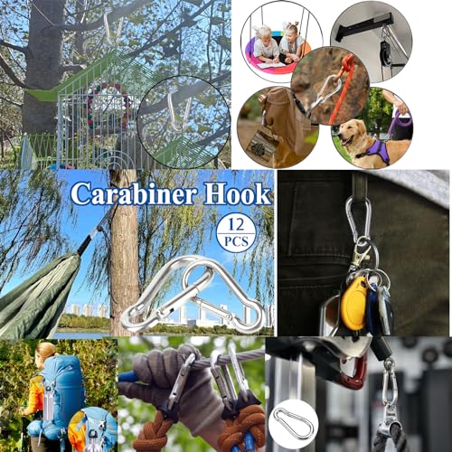 12 Stück Karabinerhaken, Karabiner belastbar bis 180kg,φ6x60mm,verzinkt, belastbar Karabinerhaken Schlüsselanhänger,Karabiner mit Federhaken,für Rucksack, Hundeleine, Camping, Reisen, Wandern etc