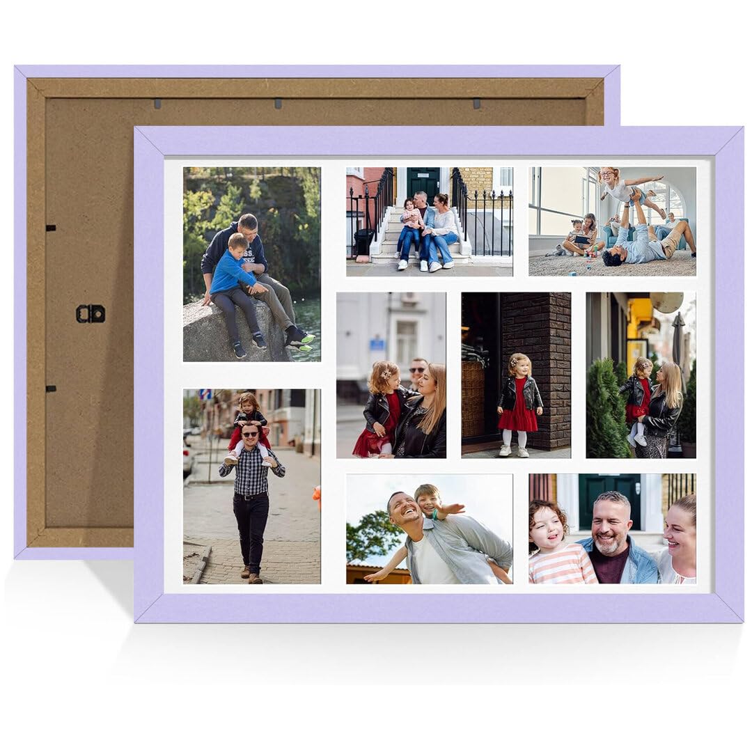 Alison Kingsgate Purple 20x16 Photo frames for multiple pictures -9 Apertures Collage Frame with White Mount - Holds (2x) 7x5 & (7x) 6x4 Photos - Engineered Wood & Perspex