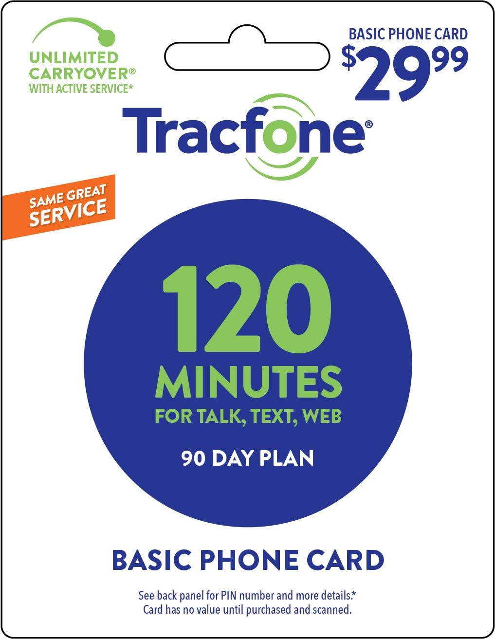 Tracfone $29.99 Basic Phone Plan, 120 Minutes, 90 Days [Physical Delivery]