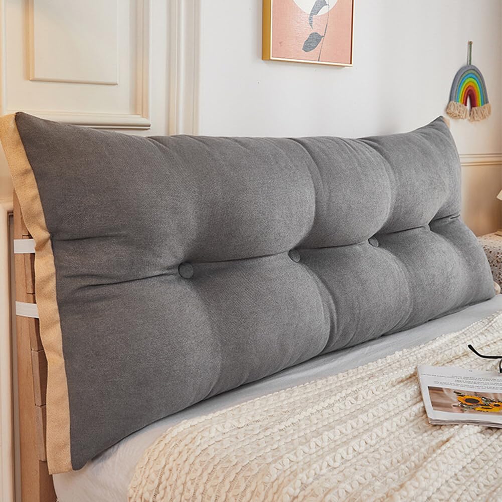 Gujuja Large Headboard Wedge Pillow Long Bolster Pillow for Bed Reading Pillows for Sitting in Bed Adult Daybed Pillows Backrest Headboard Cushion, Light Gray