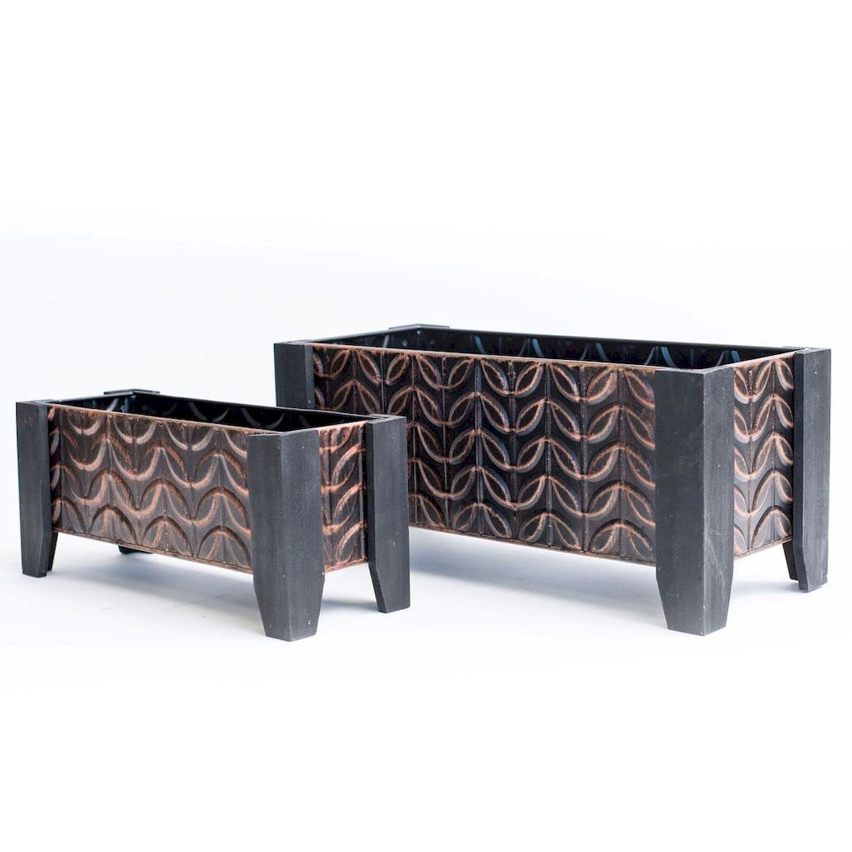 212 Main Antique Copper Metal on Legs Rectangular Planters, Set of 2