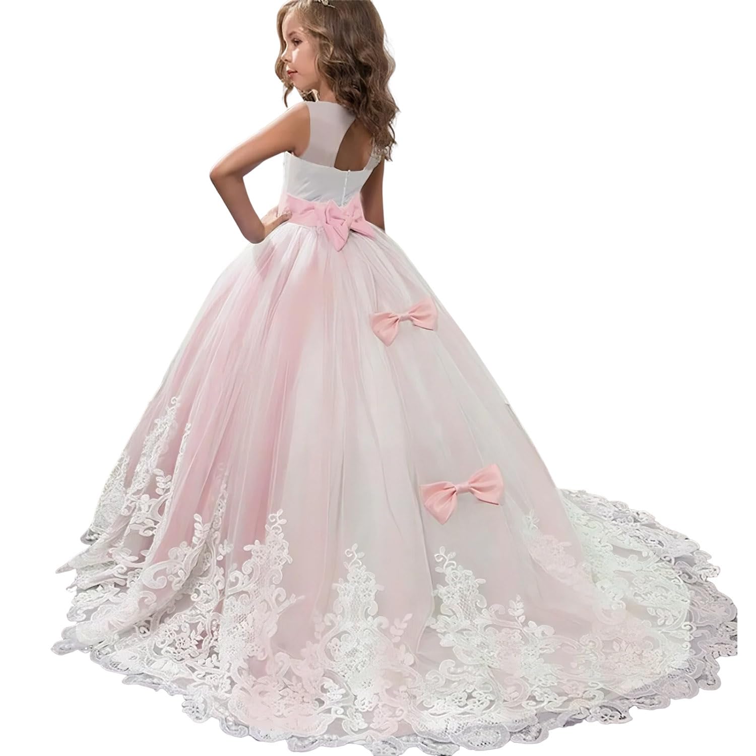 Discoball Vestido de lentejuelas y tul, incluye pañuelo de tul de flores, ideal para una boda o un baile, tallas para edades entre 2 y 12 años, color azul o rosa