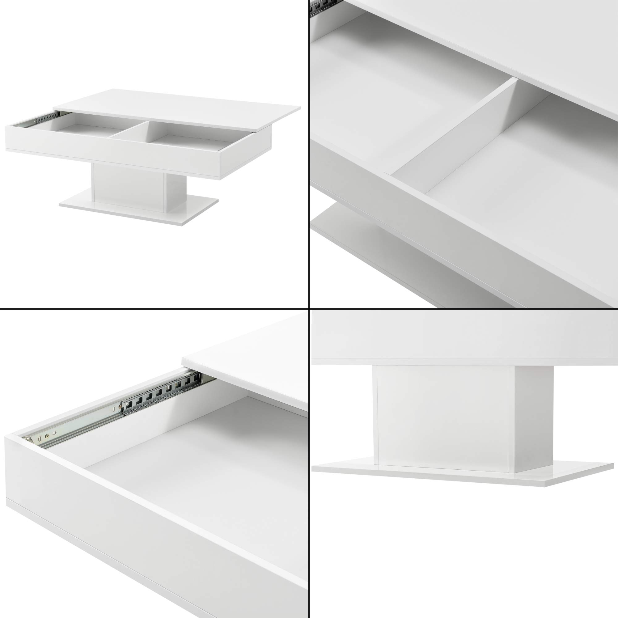 [en.casa] Table Basse de Salon avec 2 Espaces de Rangement Intérieur Design Style Intemporel Stable Rectangulaire pour Séjour Bureau Panneau de Particules 40 x 110 x 60 cm Blanc Brillant