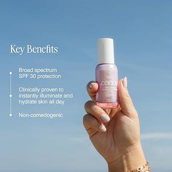 COOLA Organic Dew Good Illuminating Probiotic Serum with SPF 30, Dermatologist Tested Sunscreen with Plant-Derived BlueScreen Digital De-Stress Technology, 1.15 Fl Oz