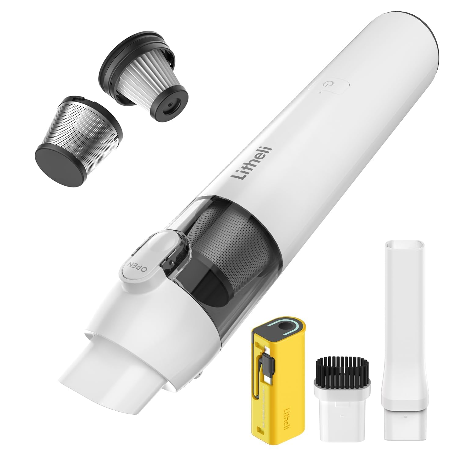 LiTHELi Aspiradora de mano inalámbrica, potencia de succión de 10000 Pa con batería U recargable, mini aspiradora de coche, para coche, hogar, mascotas y otras grietas, color amarillo
