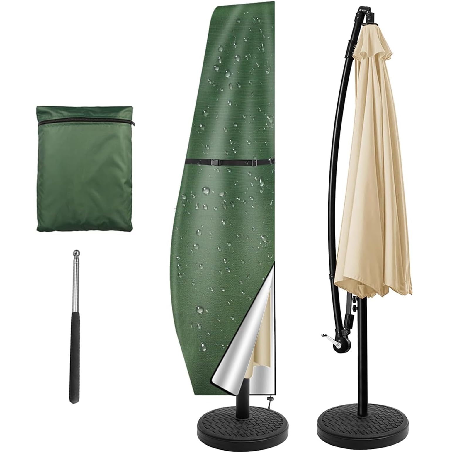 Wodoodporny pokrowiec na parasol tarasowy zapinany na zamek ochraniacz na parasol ogrodowy duży przesunięty parasol baldachim pokrowiec (rozmiar: 280 * 30 * 81 * 46 cm Kolor: Zielony)