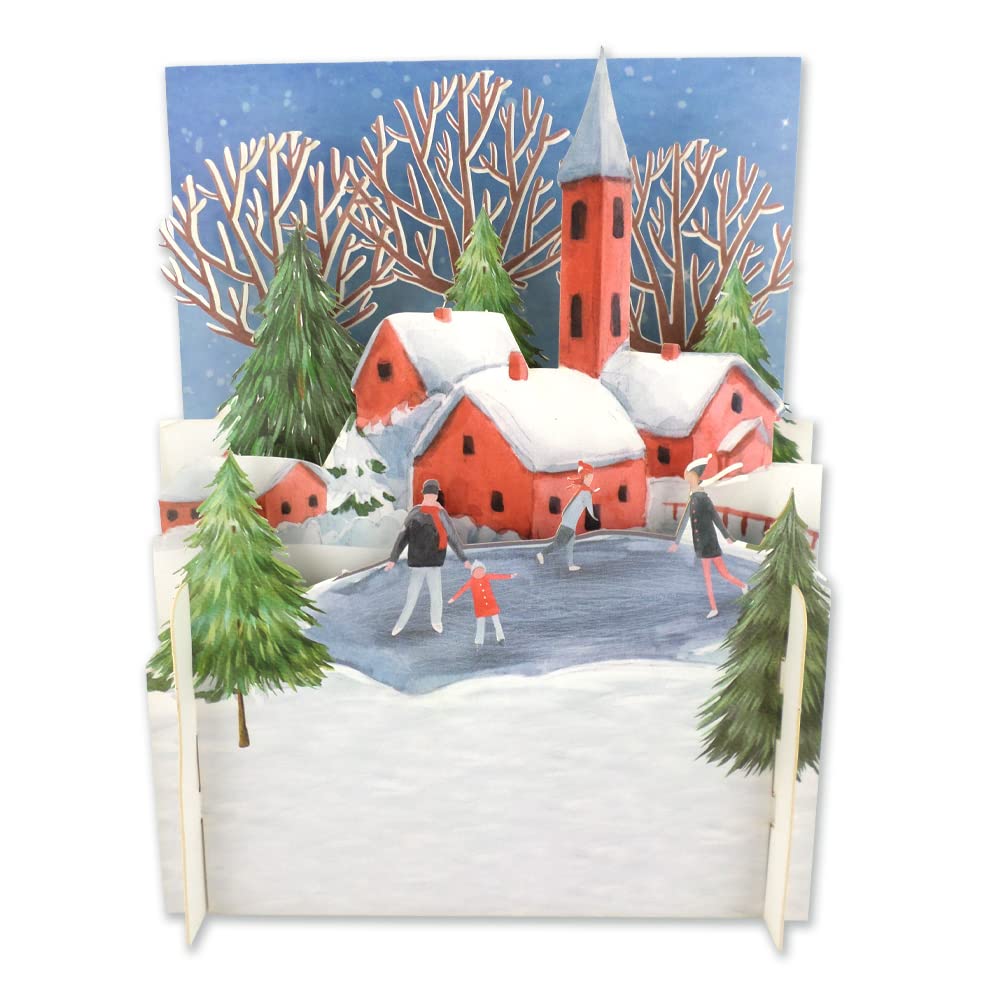 Ice Skating Family at Christmas 3D Pop Up Christmas Greeting Card by Alljoy Card XPOP017, 15cm x 15cm