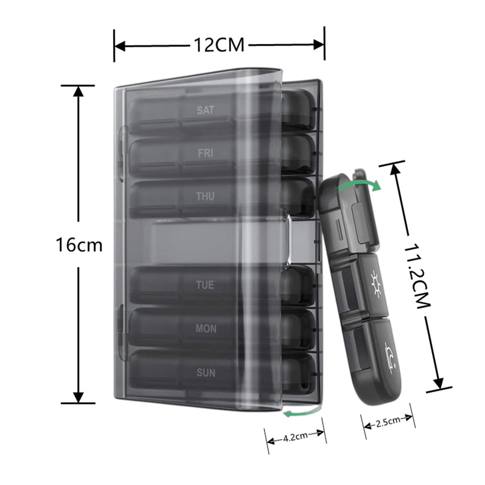 Pudełka do przechowywania A Day Tablety Case Organizer Przenośny Duży pojemnik do przechowywania Tablet Witamina Medycyna Oleje Rybne (Czarny)