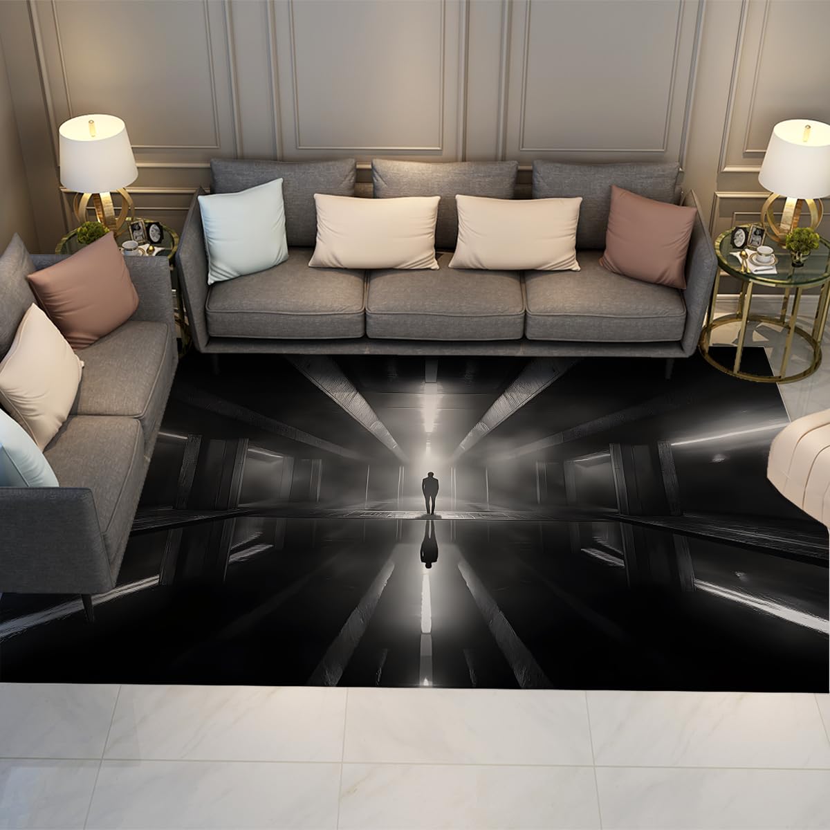 Tapis de salon 3D grand tunnel infini pour chambre et couloir moderne