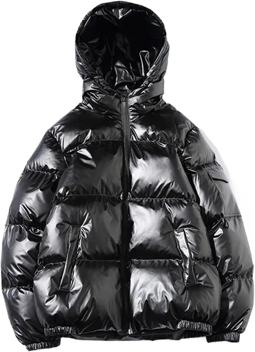 Men's Cotton Warm Shiny Hood Casual Coat Lightweight Water-Resistant Packable Puffer Warm and Long Sleeves Top