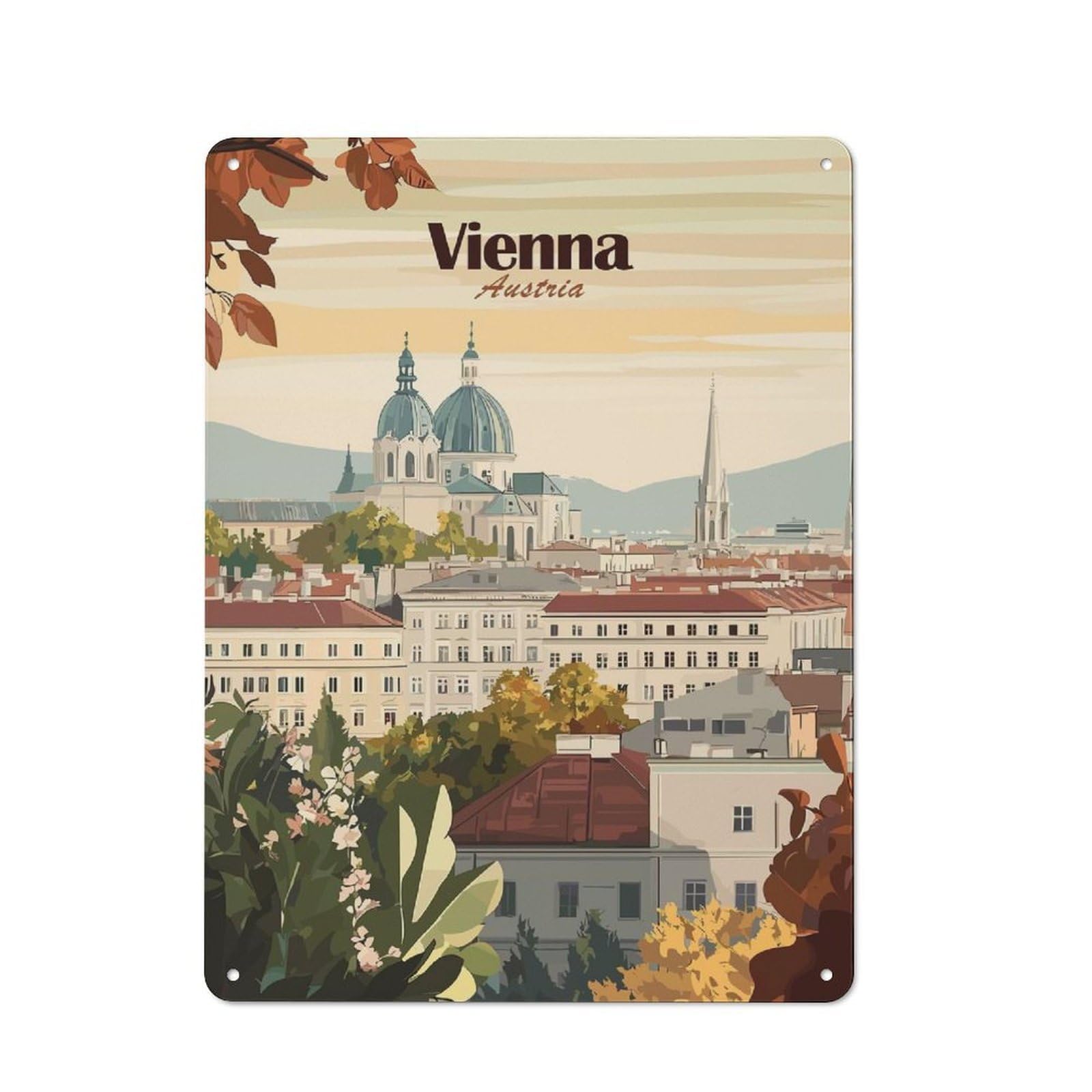 Junmoney Style-2 Vintage Tin Sign 40X30cm With Vienna Austria Cityscape Travel For Hallway Wall, For Home Interiors, Feature Walls And Decorative Displays