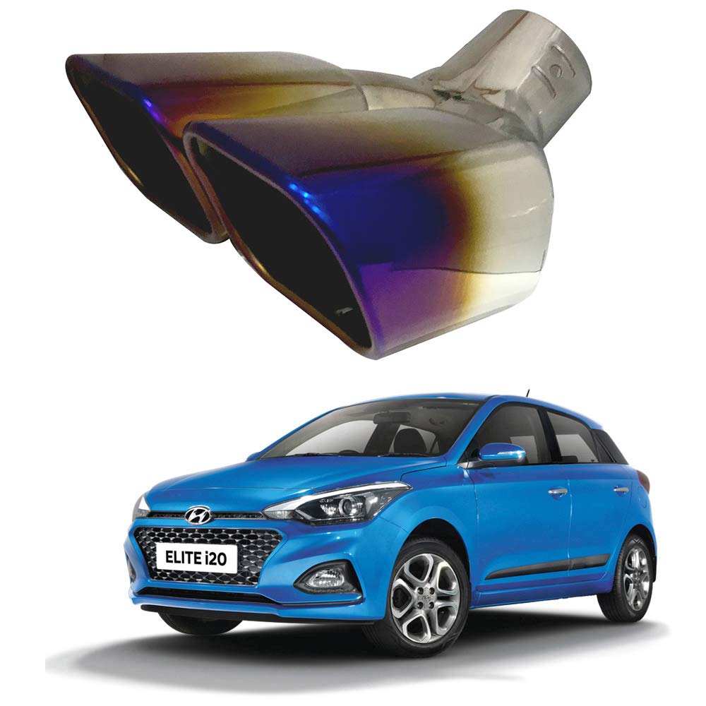 Oshotto Stainless Steel SS-017 Dual Pipe Car Exhaust Muffler Silencer Cover Compatible with Hyundai i20 Elite/Active 2014-2020 (Multicolor)