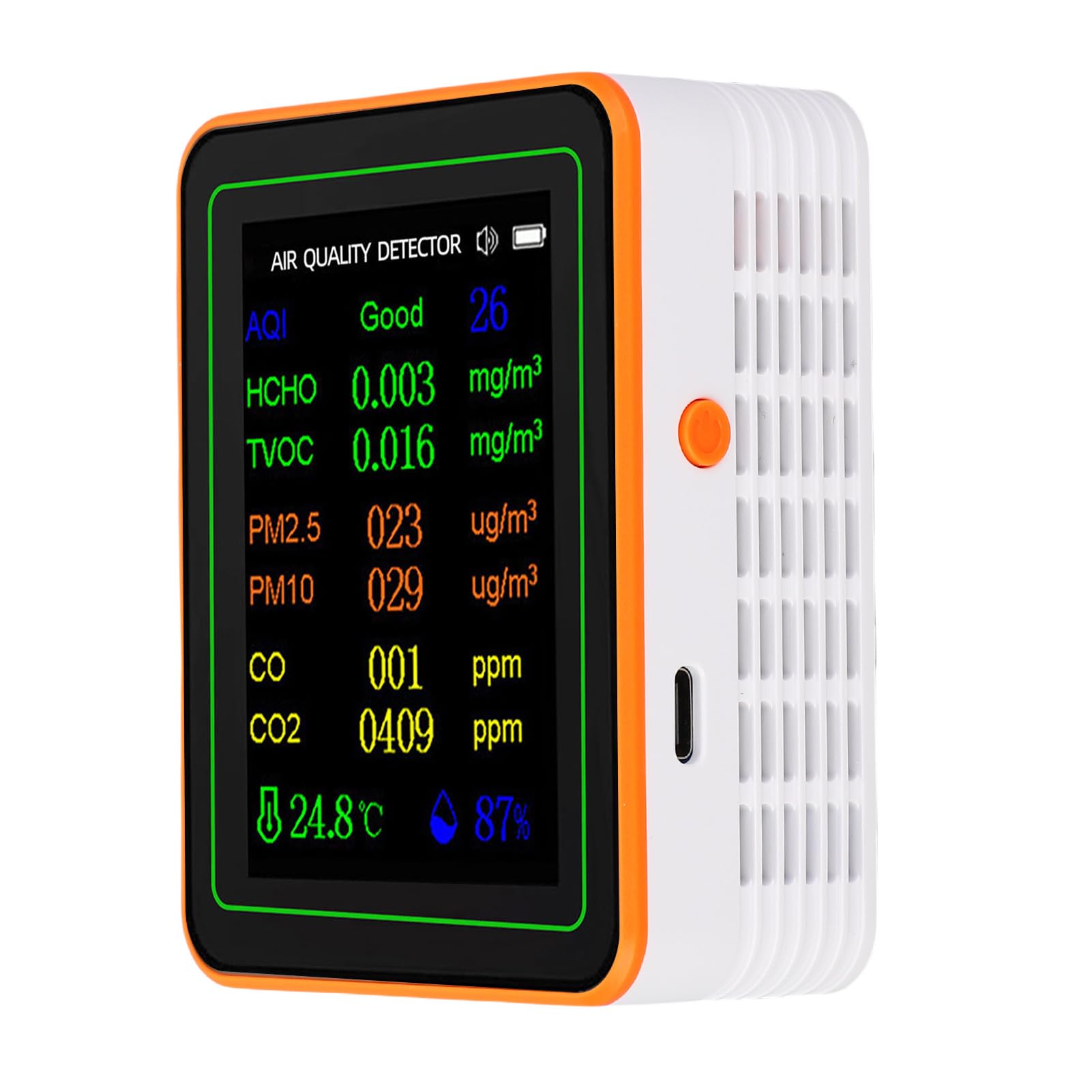 Monitor della qualità dell'aria, Rilevatore Interno Ricaricabile con CO2 HCHO TVOC PM2.5 per Uso in Auto in Ufficio Domestico (#2)