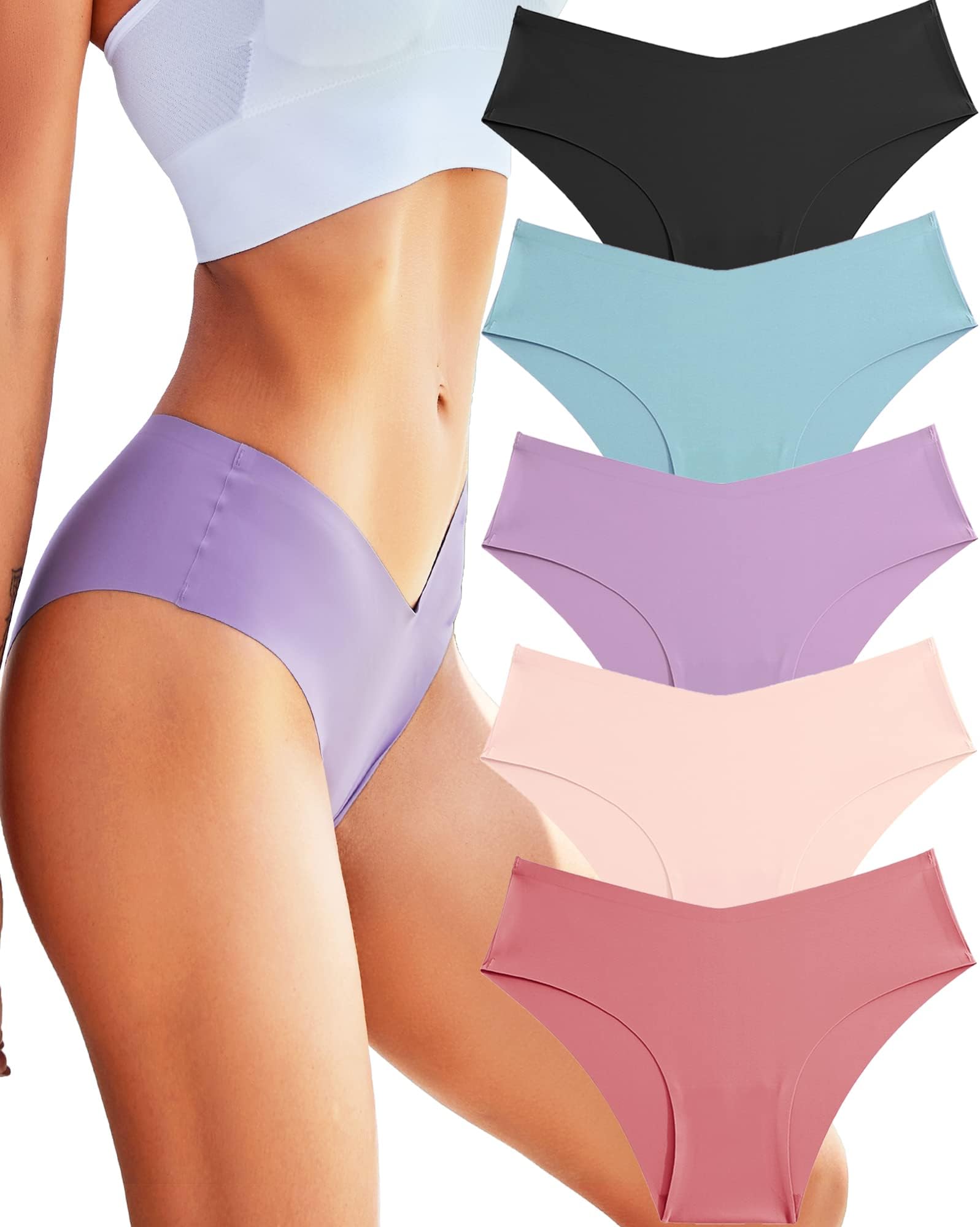 FINETOO6 Pack Seamless Thongs for Women Breathable Tangas Underwear No Show Strings Comfortable Thongs Panties Invisible Hipster XS-XL