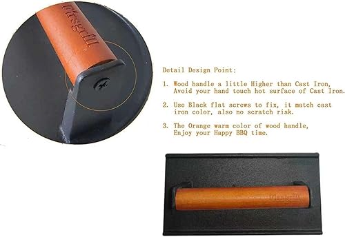 Miniatura 8 de Prensas de parrilla de hierro fundido con mango de madera (redonda y rectangular con fondo plano)