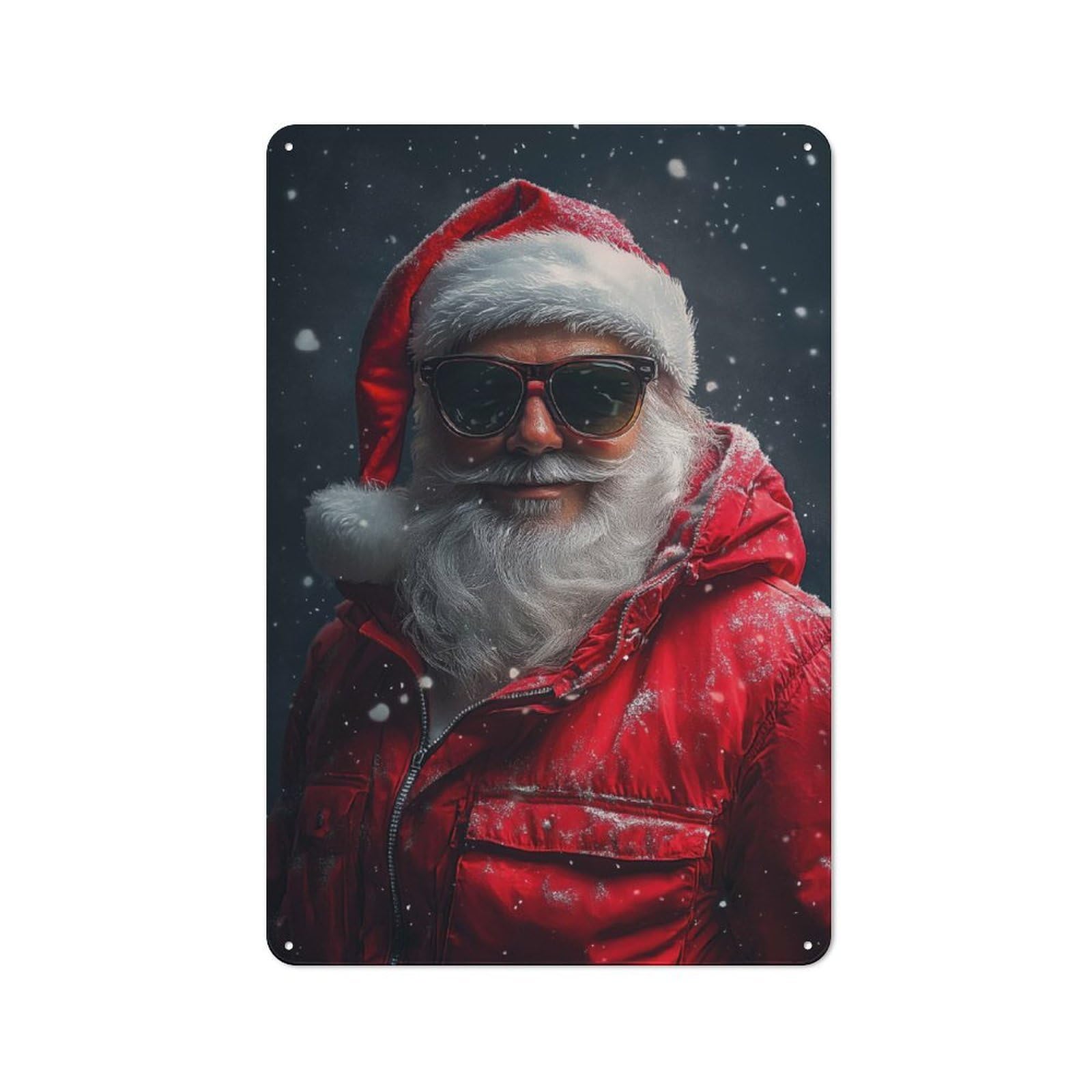 Junmoney Santa Claus In Sunglasses Tin Wall Plaque 30X20cm With For Hobby Room Or Studio, For Metal Sign Collectors, For Kitchen And Home Bar Decor