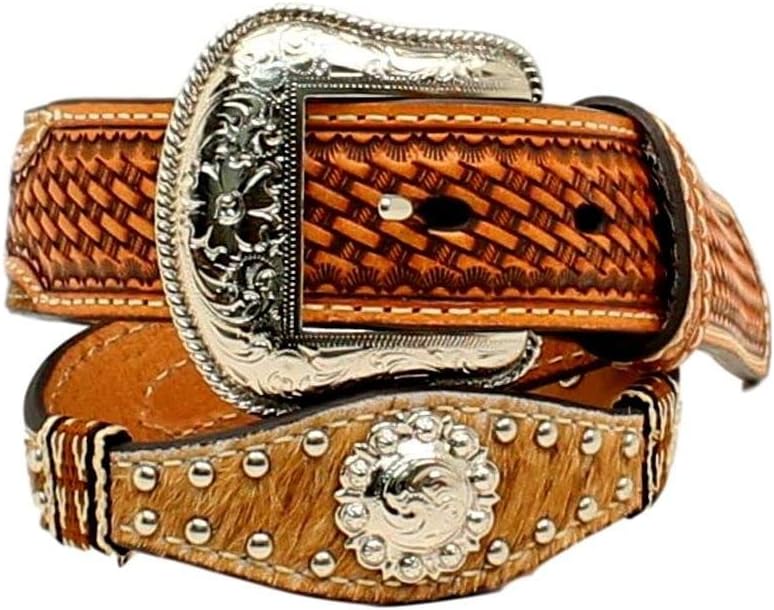 Nocona Belt Co. Boys' Scallop Calf Hair Ribbon Natural 24