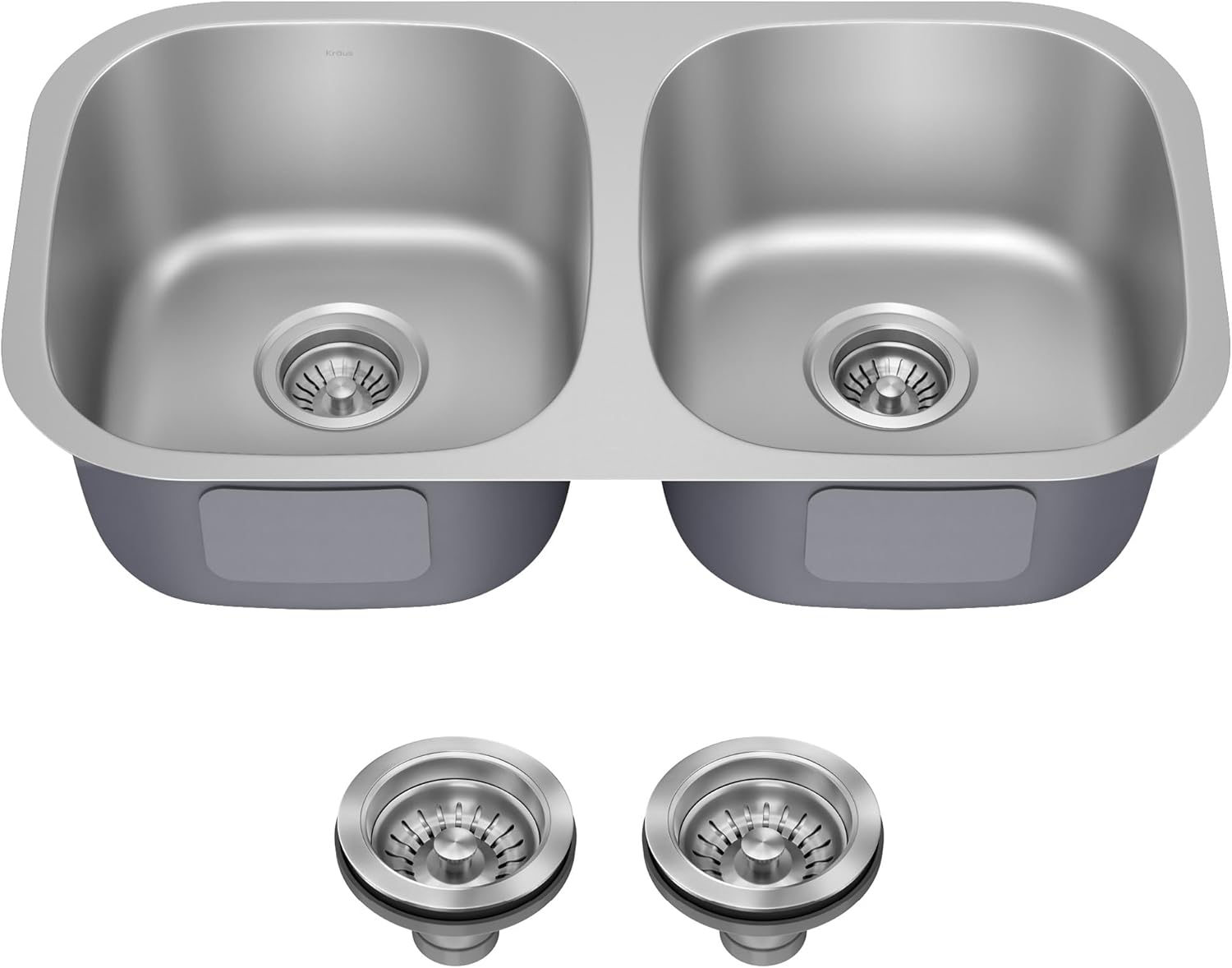 Kraus KBU22 Premier 32-Inch Undermount 50/50 Double Bowl 18-Gauge Stainless Steel Kitchen Sink with 2 Strainers