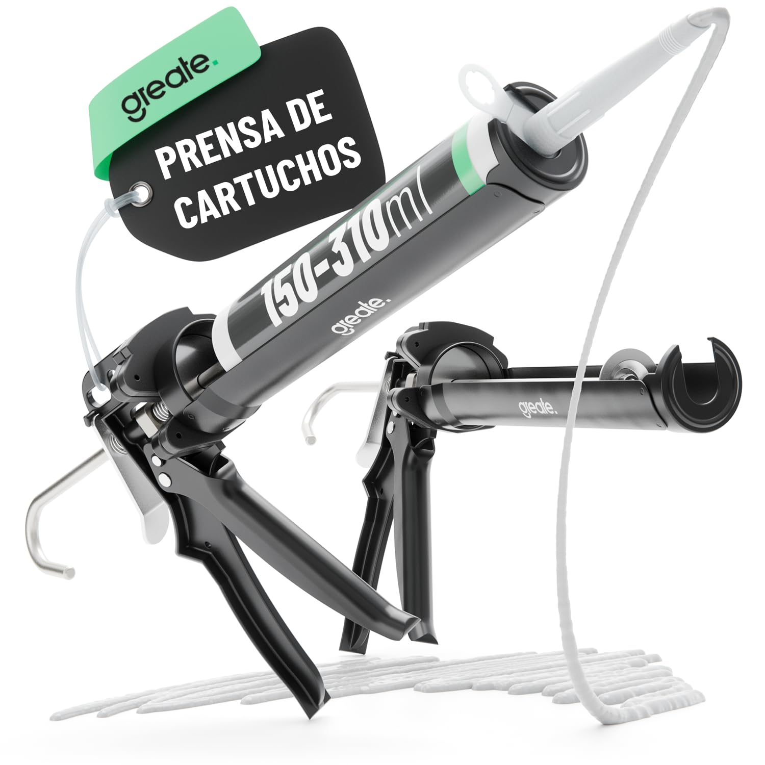 greate Pistola de cartuchos con relación 25:1 & sistema antigoteo | Paquete de 2 - Pistola silicona para cartuchos 150-310 ml - selladora, acrílico & adhesivo - Aplicador
