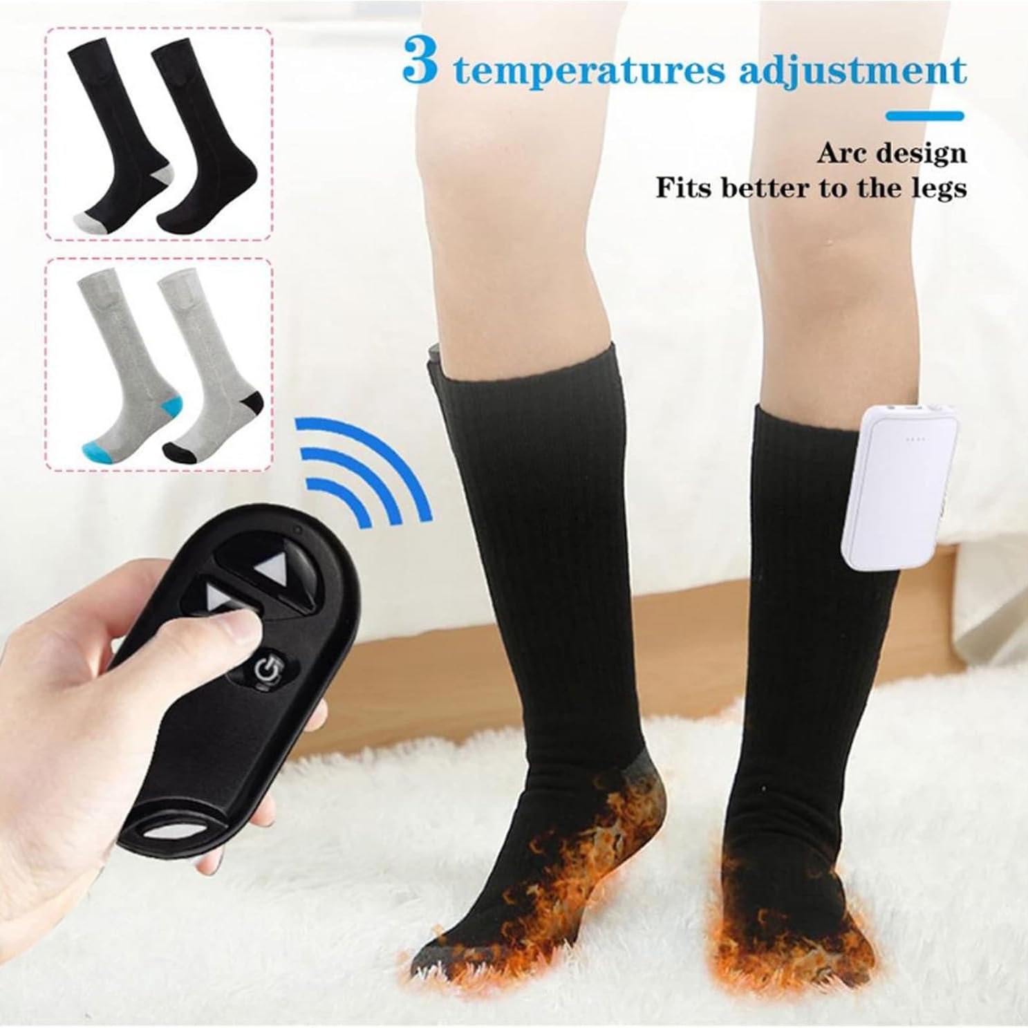 Calze riscaldabili con telecomando, calze riscaldabili con batteria 3,7 V, 4000 mAh, calze invernali in cotone, per uomo e donna, sci, caccia, pesca, equitazione, ciclismo, campeggio
