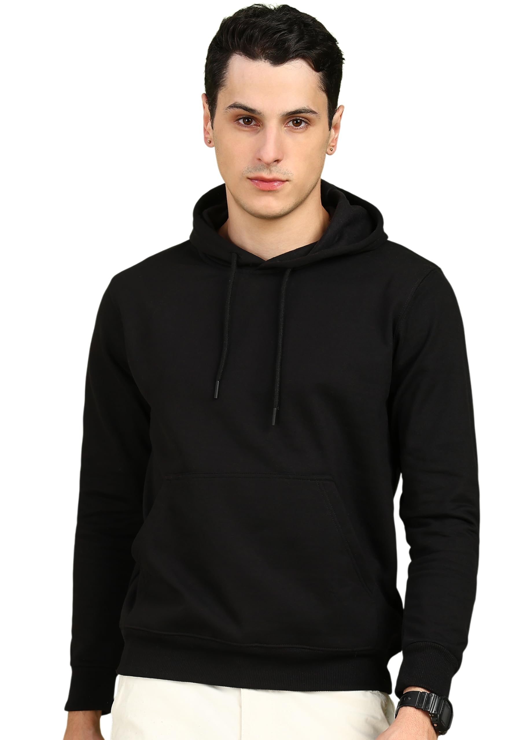 Alan Jones ClothingMen’s Solid Hooded Sweatshirt | Drawstring Hood, Kangaroo Pocket, Ribbed Hem | Regular Fit | Sizes S–5XL | Multiple Colors