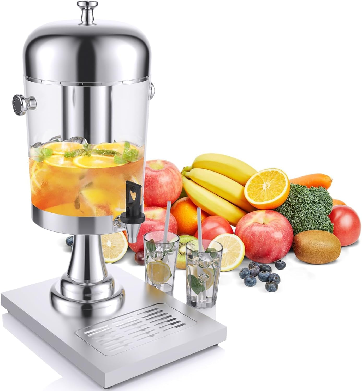 asdchZen Stainless Steel Juice Dispensers, Single Beverage Allocator For Party, 4.2 Gallon Double Drink Dispenser With Centre Ice Core And Drip Tray, Pc Beverage Dispenser,8L