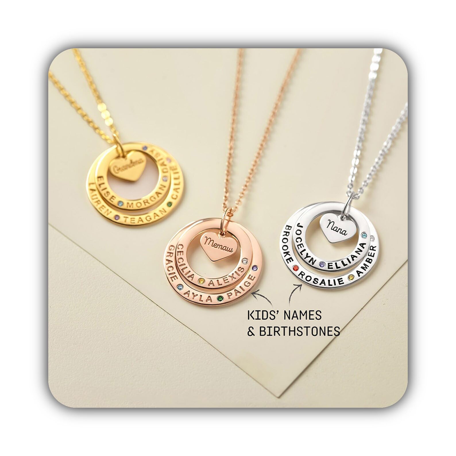 Niños nombres collar, familia collar con piedra de nacimiento, mamá joya con niños nombres personalizado madre Día de la Madre Navidad cumpleaños aniversario