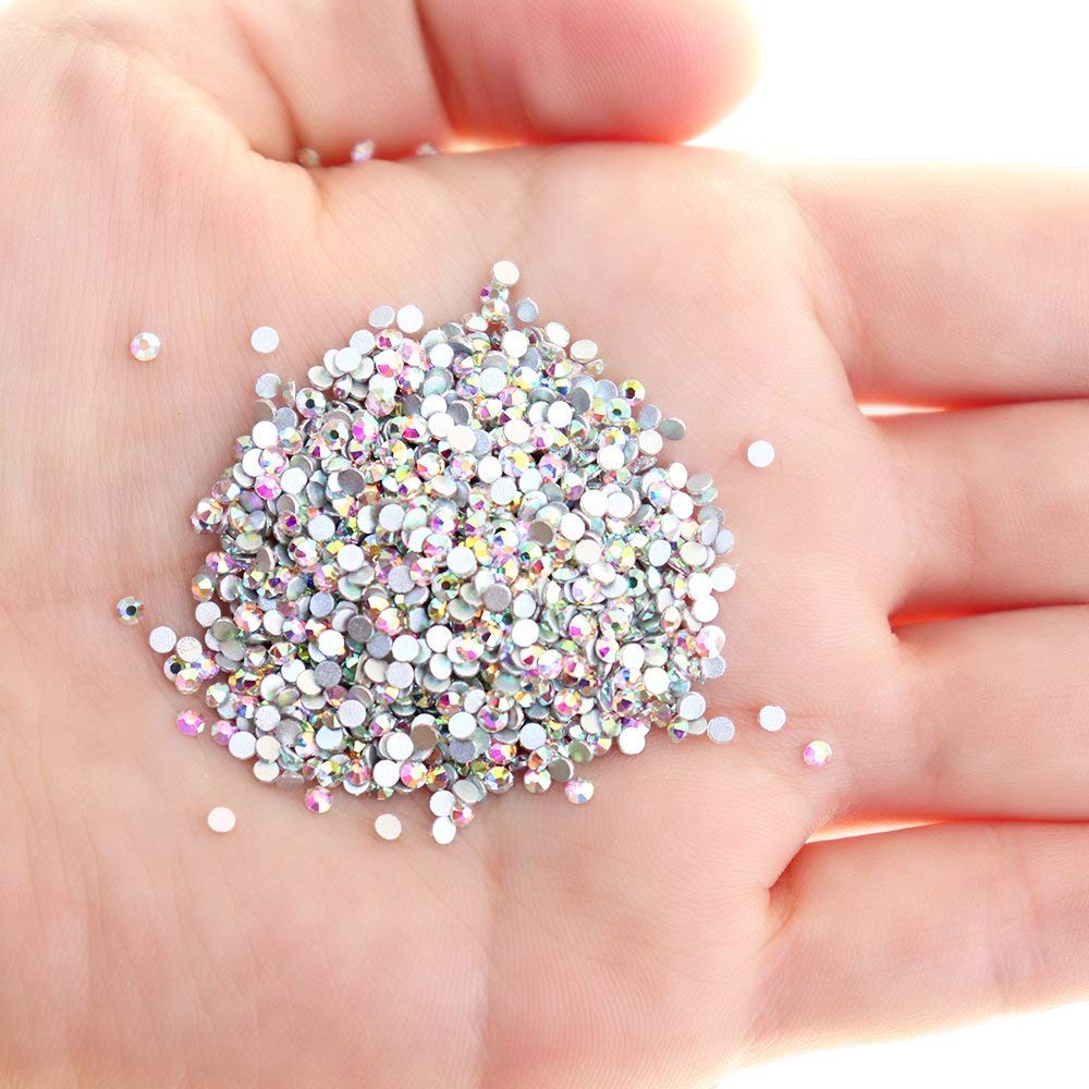 Diamantes de imitación transparentes, parte trasera plana, brillantes y redondos, piedras de cristal con purpurina, diamantes de imitación transparentes, no autoadhesivos