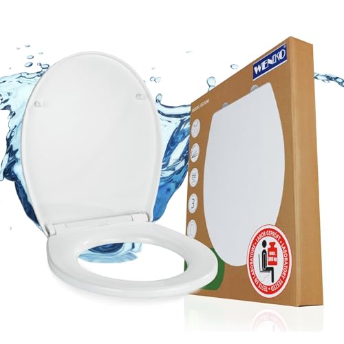 WENKO Toilettendeckel mit Absenkautomatik, hohe Belastbarkeit bis 300 kg, ovaler WC Sitz, abnehmbar, Klodeckel aus bruchstabilem, recycelbarem Thermoplast, Mod. Ostuni, weiß