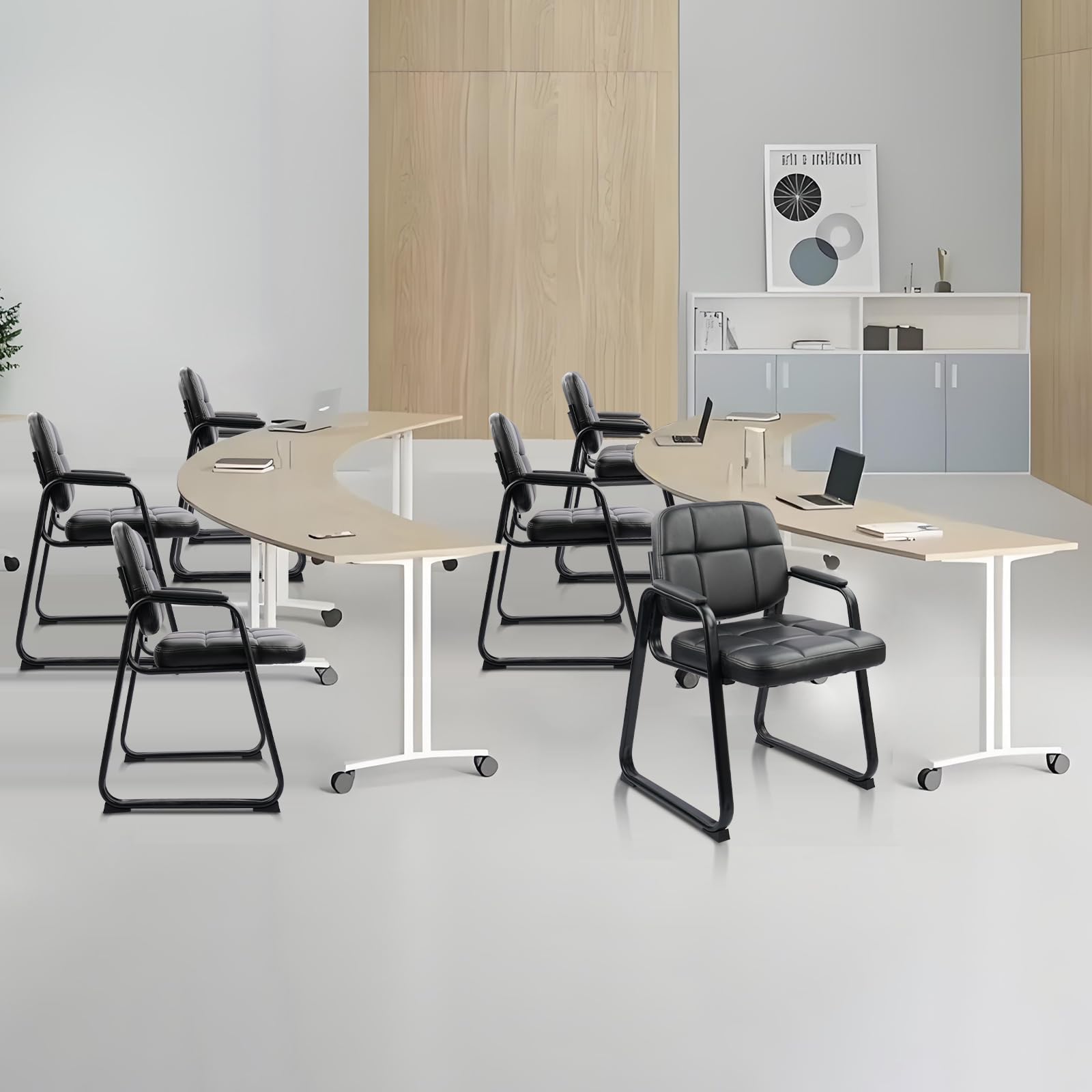 CLATINA Waiting Room Guest Chair with Bonded Leather Padded Arm Rest for Office Reception and Conference Desk Black — view 2