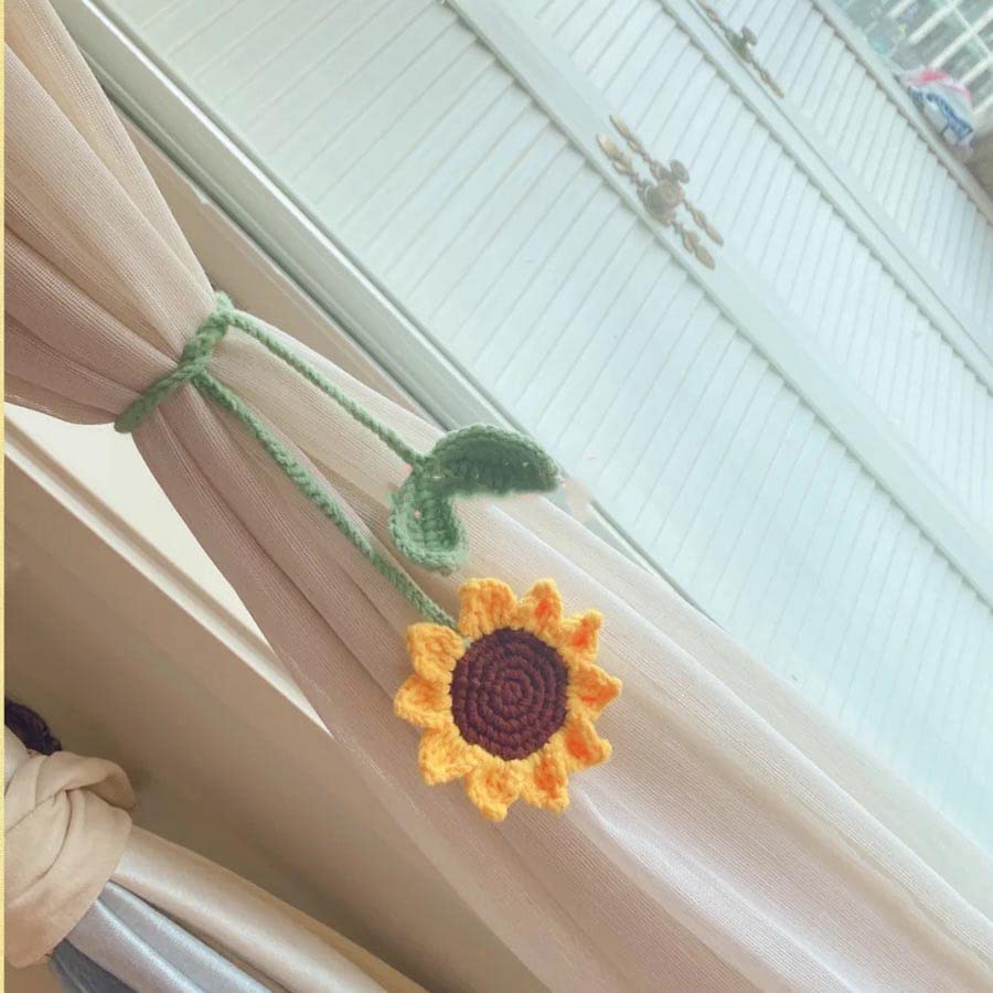 Ferma Tende Usi Multipli Puro Fatto a Mano Fai-da-Te Arcobaleno all'Uncinetto Cinghie for Tende Finite Romantico Ciondolo Ciliegia Rossa Corda legata Fermi Fatti a Mano (Color : Sunflower Style)